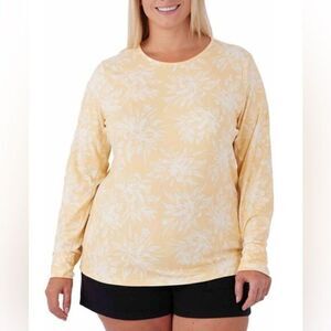 NWT Hang Ten Women’s Yellow Long Sleeve Crew UPF 50 Sun Protection Tee Shirt- XL
